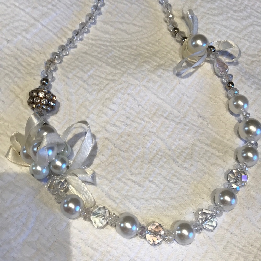 Beautiful White and Crystal Clear Beaded Necklace